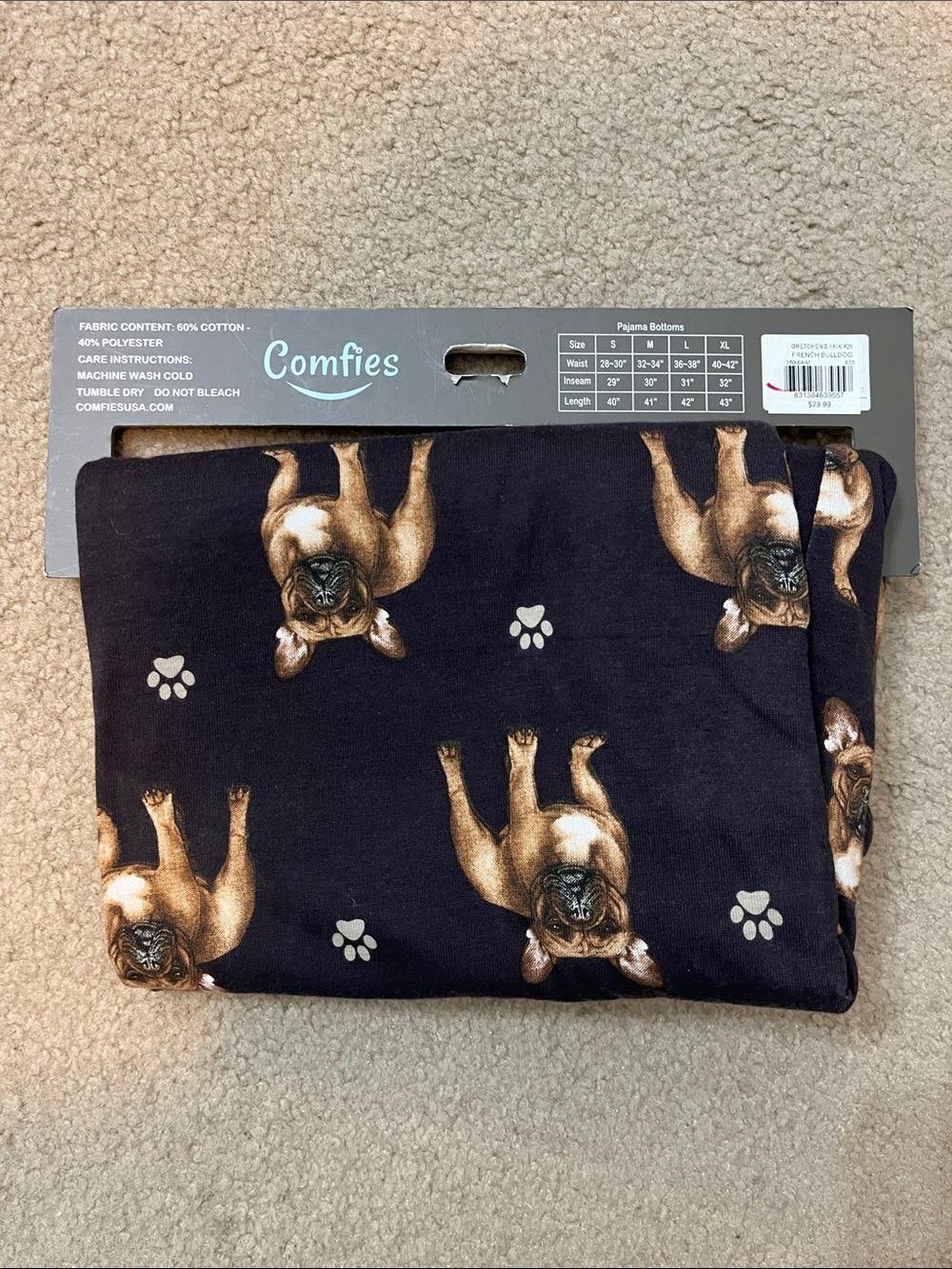 Comfies French Bulldog Pajama Pants Black Size M Unisex NWT - Picture 7 of 12